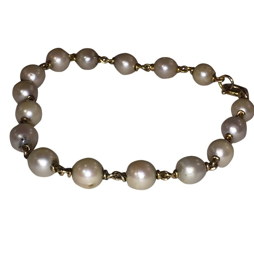 14 Kt Gold Hand Made Natural Pearl Bead Bracelet